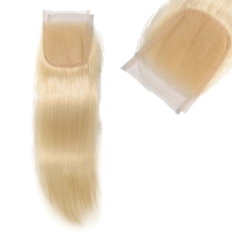 Rose Hair Blonde 613 Color 1Pcs Straight Hair 4x4 Lace Closure Brazilian Virgin Hair