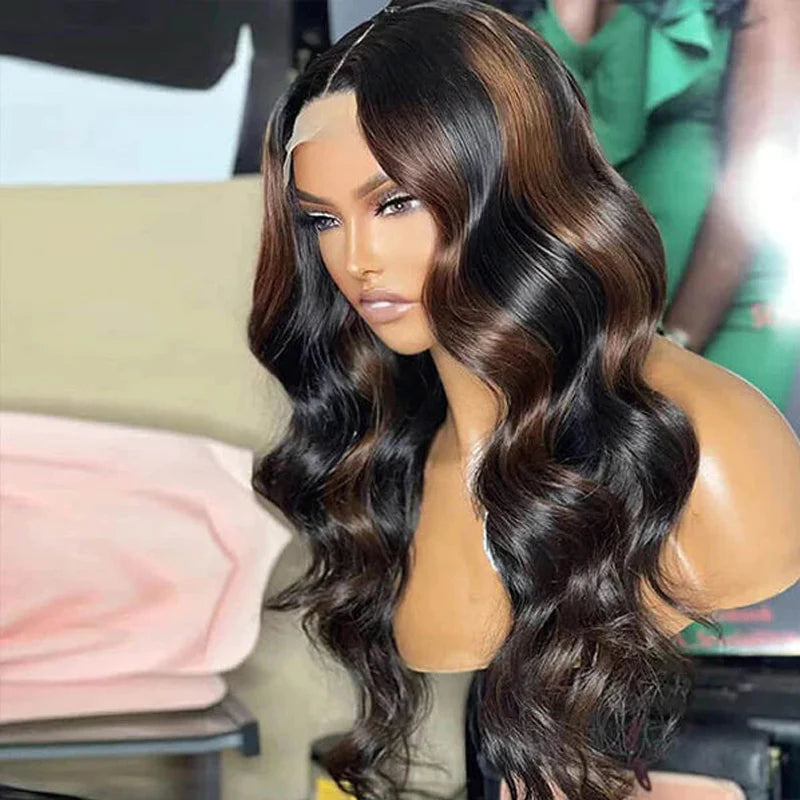 Rose Hair Brown Highlight Color Loose Body Wave 13x4 Lace Front Wig For Black Women
