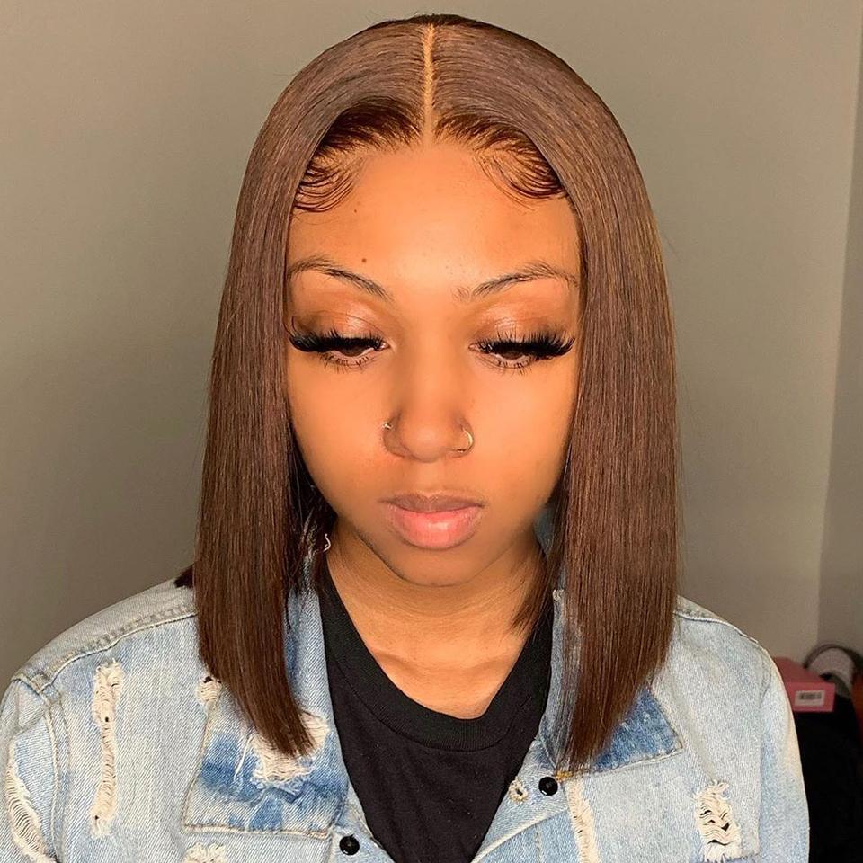 Rose Hair Warm Look Dark Brown Straight Bob Lace Frontal Wig - Rose Hair