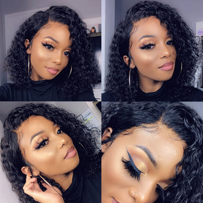 Curly Bob Wig Light Brown Lace Wigs 100% Human Remy Hair 13x4 Lace Frontal Wig - Rose Hair