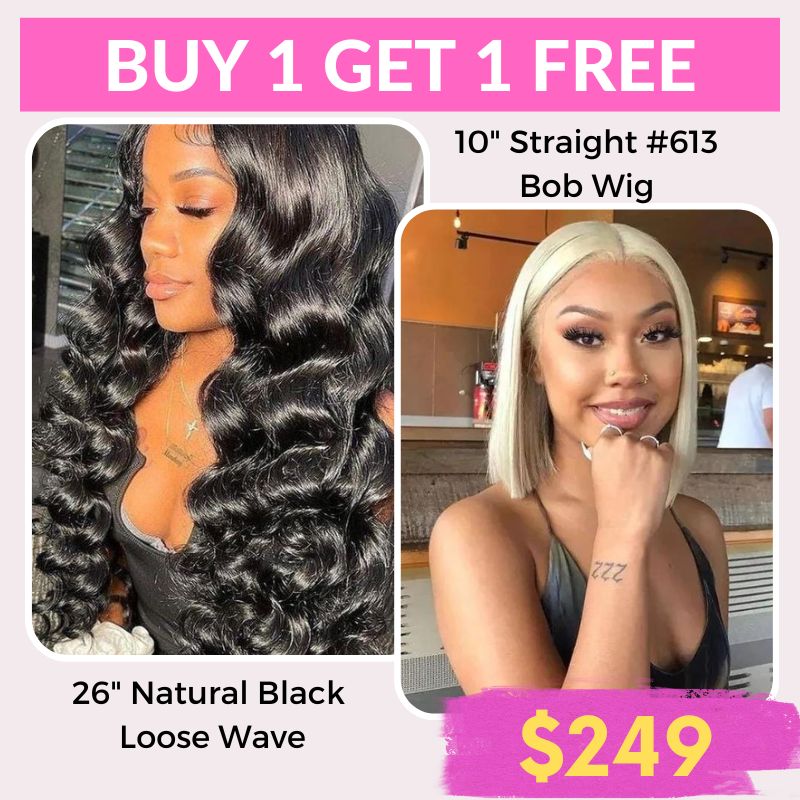 [Buy 1 Get 1 Free] Rose Hair 24"/26" Loose Wave 4x4 Lace Wig+T Part Bob 