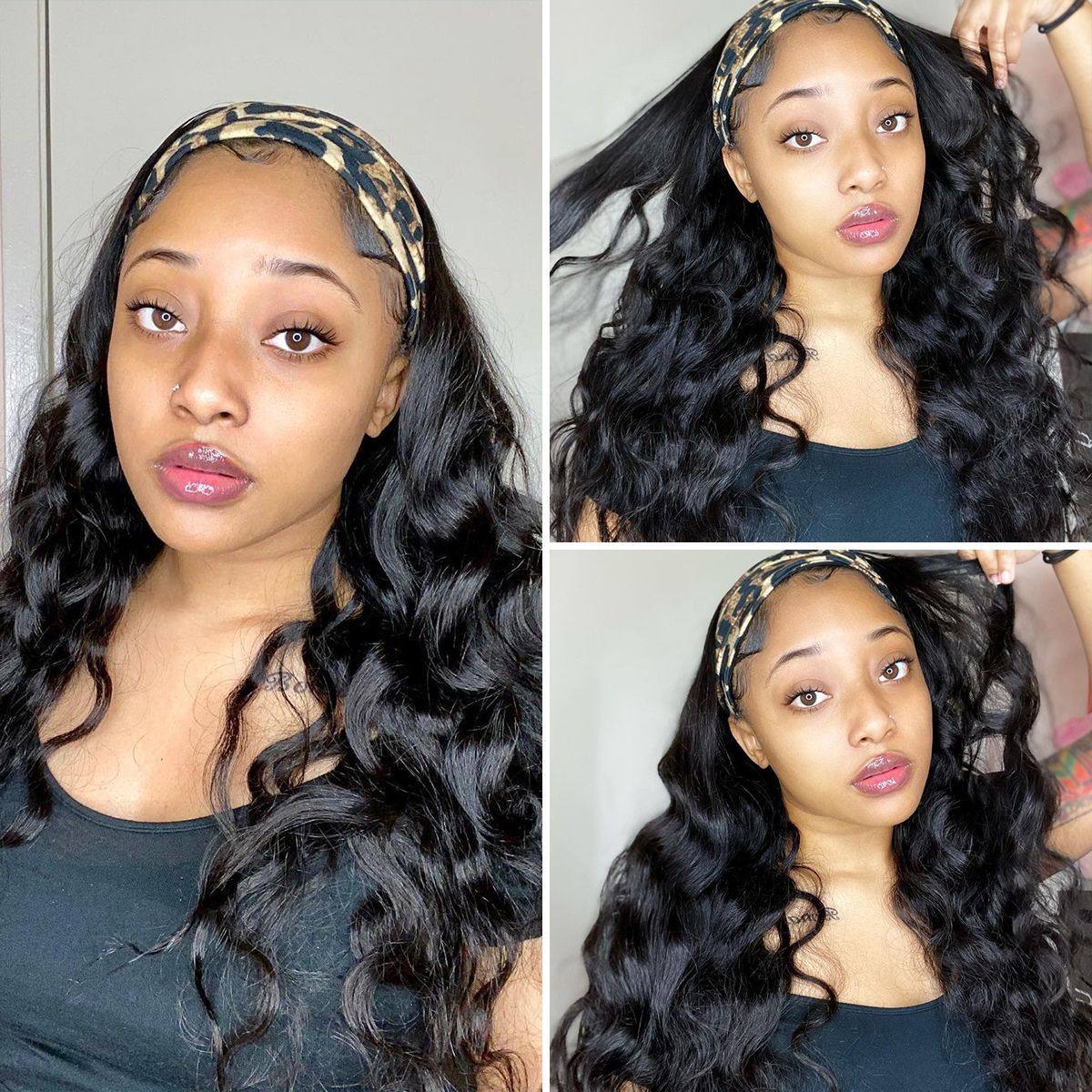 RoseHair Body Wave Headband Wig Glueless Human Hair Wig With Pre-attached Scarf Half Wig 150% Density - Rose Hair