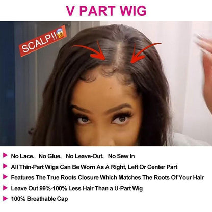 Kinky Straight V-part Wigs No Leave Out Natural Looking Yaki Wigs 180% Density