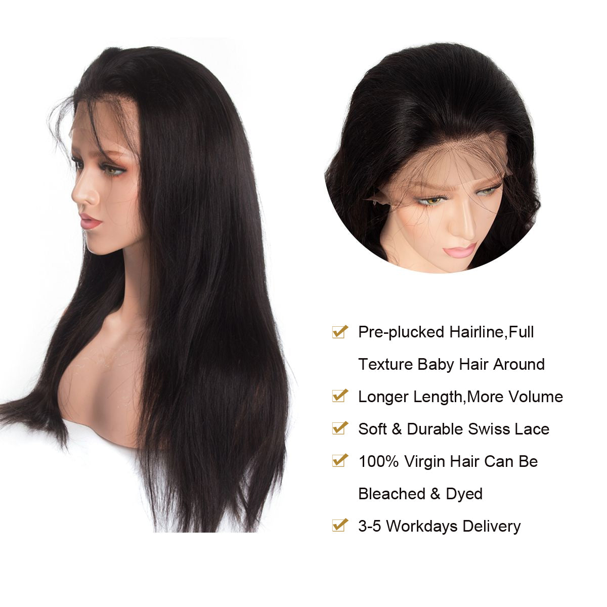Rose Hair Straight Full Lace Best Brazilian Virgin Human Gorgeous Soft Hair Wig Free Shipping - Rose Hair