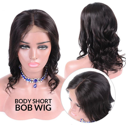 Body Wave Short Bob Wigs 13x4 Brazilian Lace Front Human Hair Wigs Pre Plucked Hairline 150% Density - Rose Hair