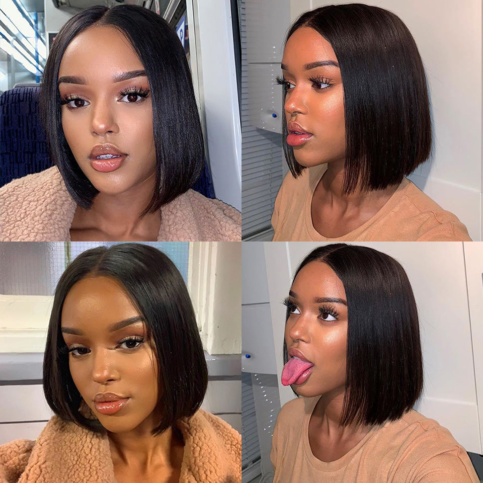 Gorgeous Short Straight 100% Human Hair Wig Best Glueless Bob Wigs - Rose Hair