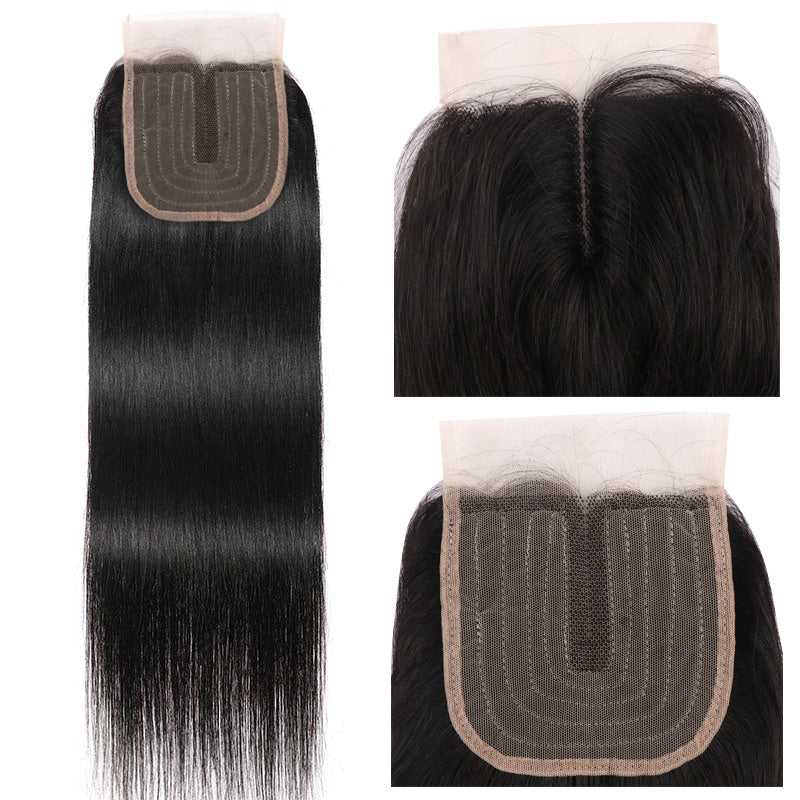 1PCS Brazilian Virgin Straight 4x4 T-part Lace Closure - Rose Hair