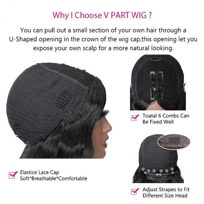 Kinky Straight V-part Wigs No Leave Out Natural Looking Yaki Wigs 180% Density