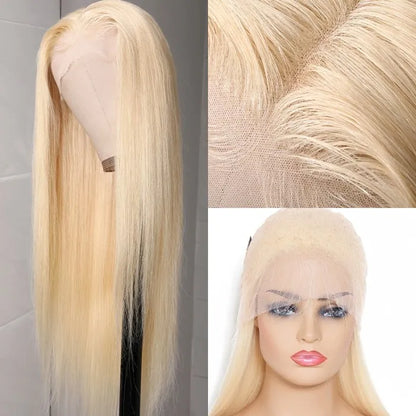 100% Human Virgin Hair Long 613 Blonde Straight 13x4 Lace Frontal Wig 180% Density