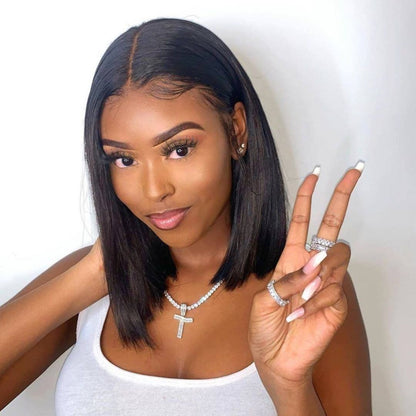 RoseHair 100% Human  Hair 13x4 Lace Frontal Silky Bob Wig Blunt Cut Natural Color All Texture - Rose Hair