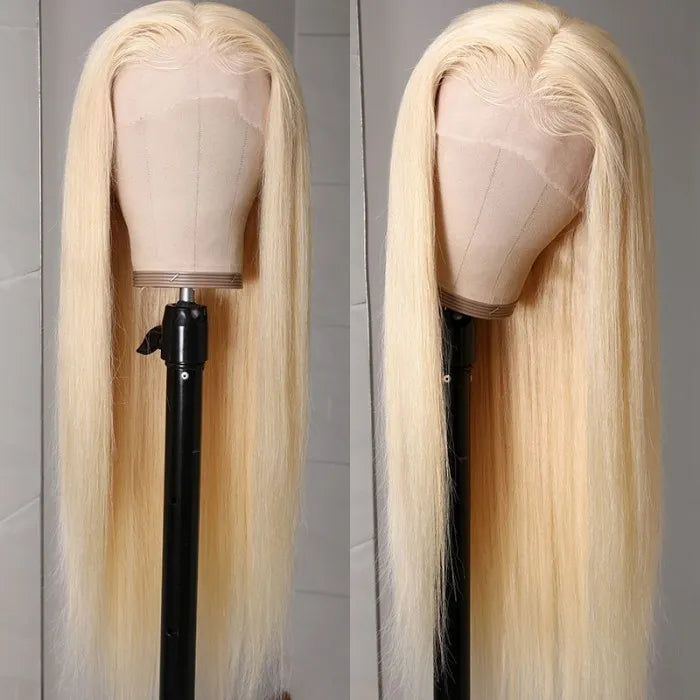 100% Human Virgin Hair Long 613 Blonde Straight 13x4 Lace Frontal Wig 180% Density