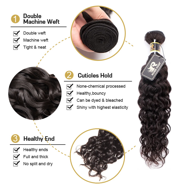 10A Grade 4PCS Water Wave Best Brazilian Virgin Hair Bundles - Rose Hair